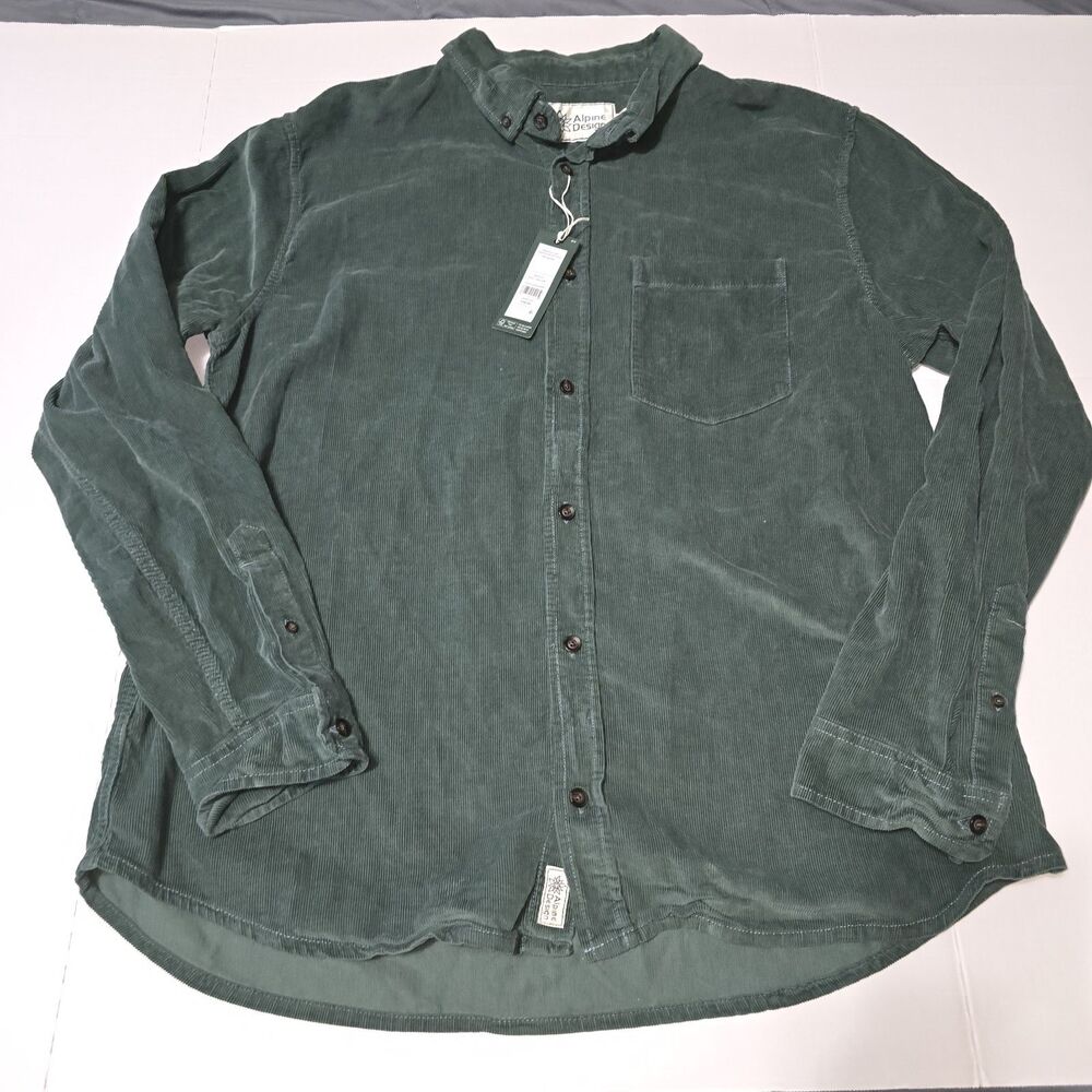 Alpine Design Corduroy Shirt Mens XL NWT Organic Cotton Faded Evergreen...